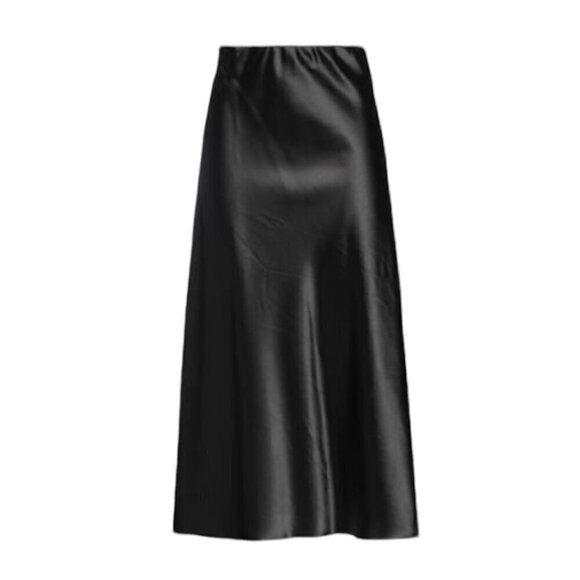 NEW Satin Maxi Skirt Sz. L Black Elastic Waist A-Line Classic Goth Feminine - Picture 2 of 11